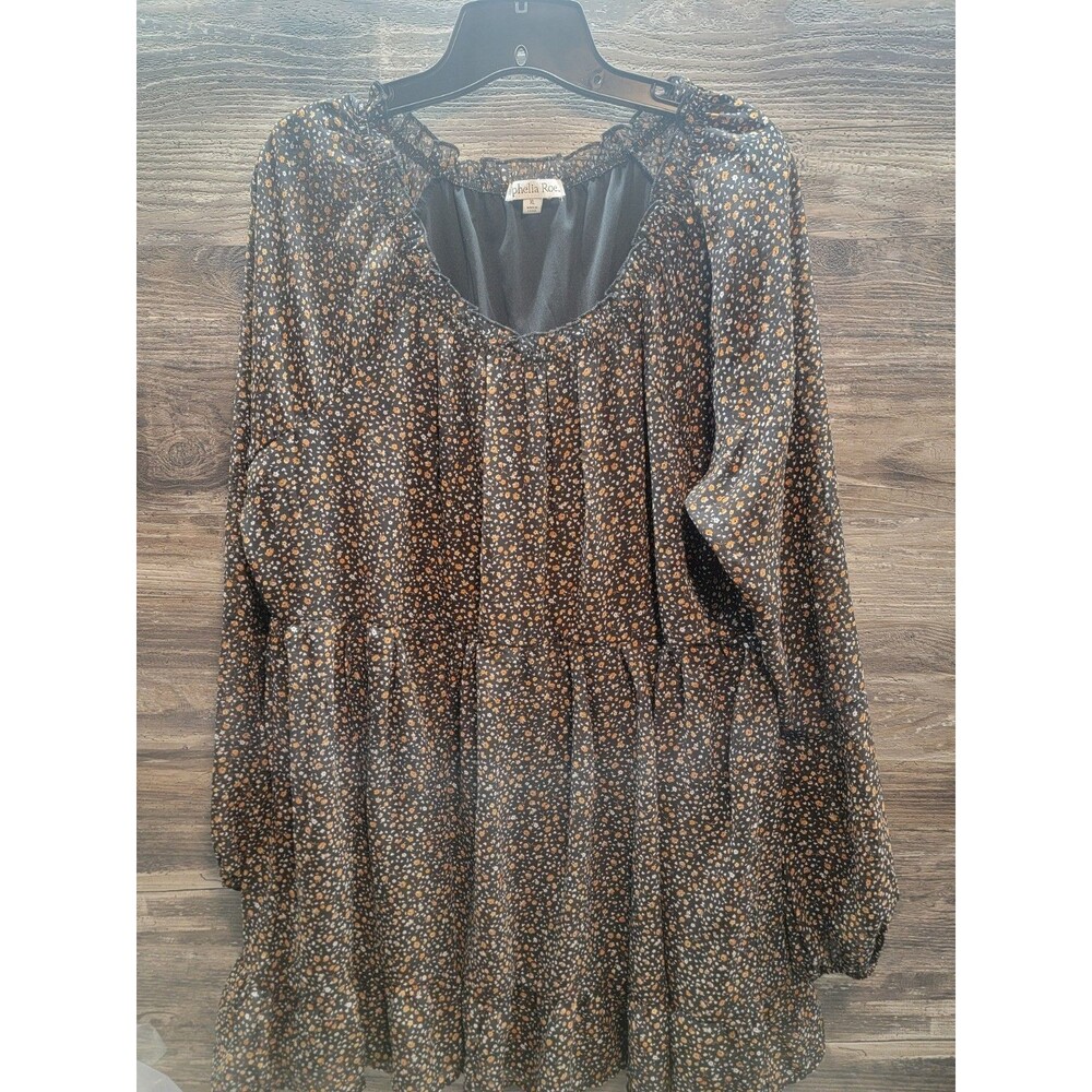 Ophelia Roe Women’s Size Xl Black & Brown Floral Long Sleeve Midi Dress